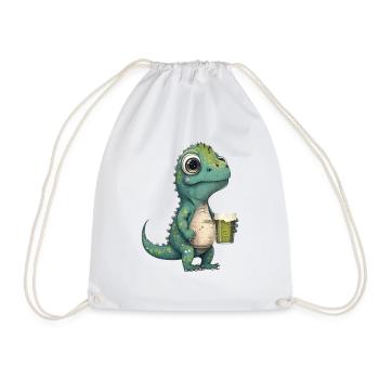 Cute dinosaur drinking a glass of beer - Drawstring Bag - white - Front