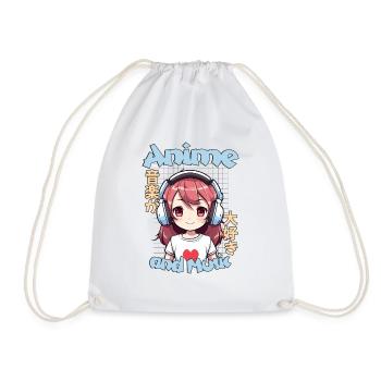 Anime Love for Music - Kawaii Anime Girl Design - Drawstring Bag - white - Front