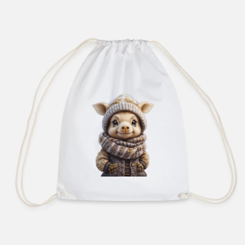 Cute Winter Animal - Drawstring Bag - white