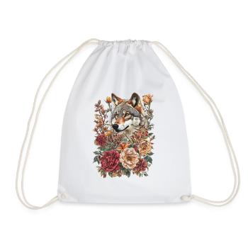 Wolf und Blumen - Turnbeutel - Weiß - Vorne