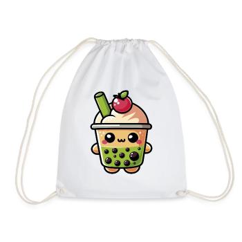 Cute Kawaii Boba milk Tea - 3 - Drawstring Bag - white - Front