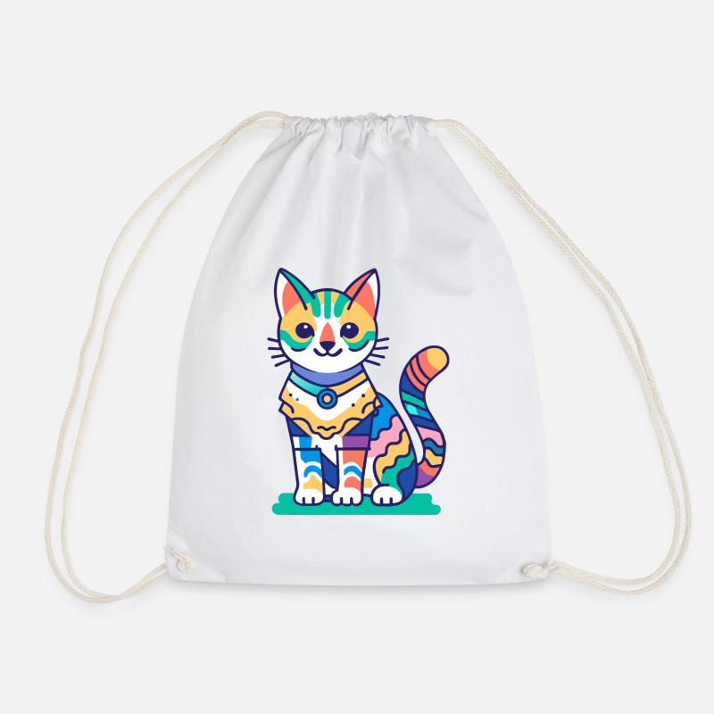 Multicolor Cat - Drawstring Bag - white