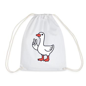 Peace Peace Sign White Goose Duck Finger Animal - Drawstring Bag - white - Front