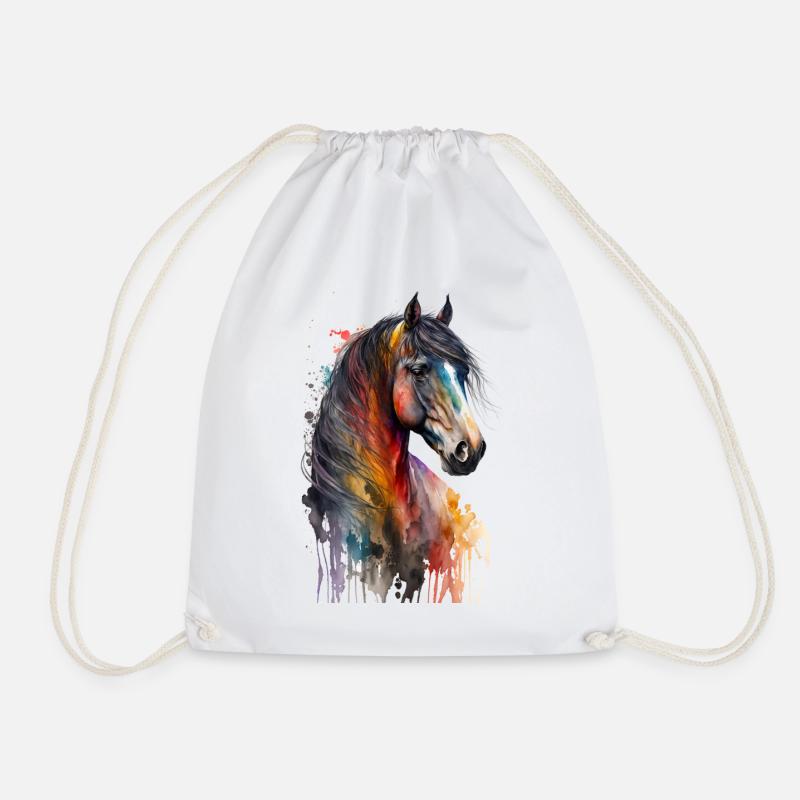 Multicolor Horse Lovers | Horse Design - Drawstring Bag - white