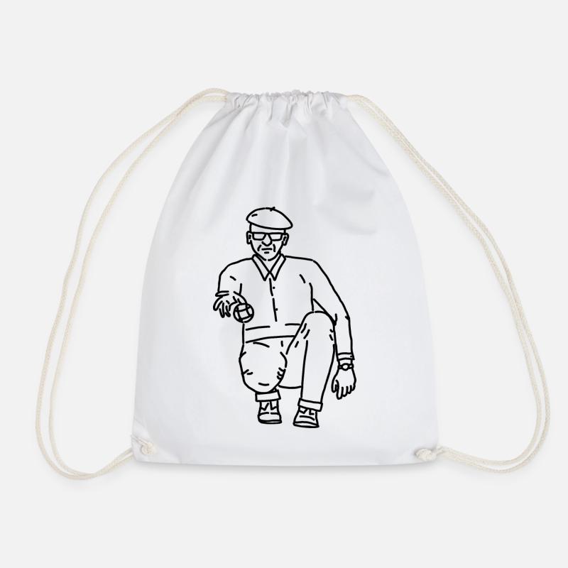 Petanque Player Right-Handed - Drawstring Bag - white