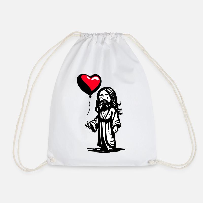 Jesus with Heart Balloon - Heartful Creatures - Drawstring Bag - white