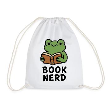 Wise Frog Reading Book Print - Drawstring Bag - white - Front