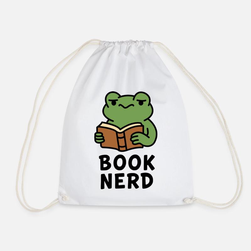 Wise Frog Reading Book Print - Drawstring Bag - white
