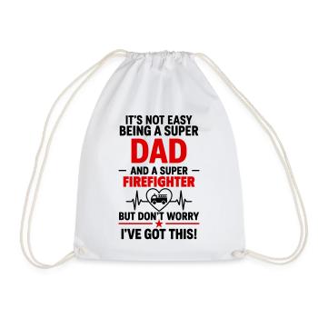 Heart + Firefighter – Super Firefighter Dad - Drawstring Bag - white - Front