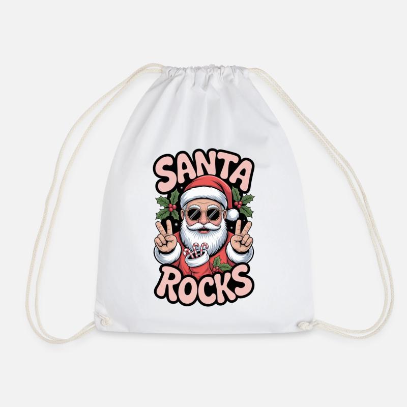 Santa Rocks - Funny Christmas Outfit, Gift - Drawstring Bag - white