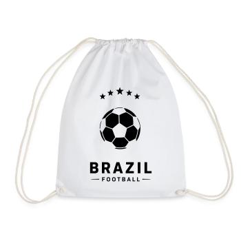 Brazil Flag Football Soccer Ball Design - Drawstring Bag - white - Front