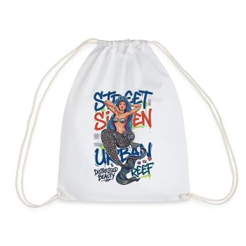 Street Siren Urban Mermaid Graffiti Streetwear Art - Drawstring Bag - white - Front