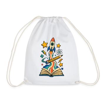 Start of school rocket from book with pencil - Drawstring Bag - white - Front