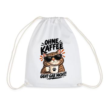 Katzencool Kaffee mit Sonnenbrille - Turnbeutel - Weiß - Vorne