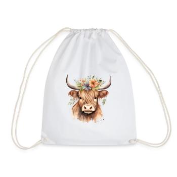 Personalised Scottish Highland Cow Farm Animal - Drawstring Bag - white - Front