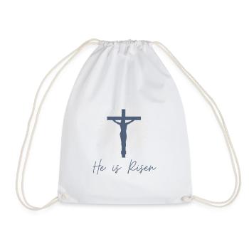 Jesus on the Cross "He Is Risen" Design - Drawstring Bag - white - Front
