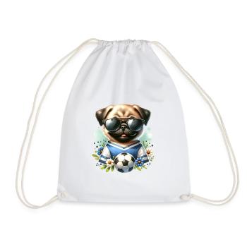 Cute Pug Dog Soccer Player - Drawstring Bag - white - Front