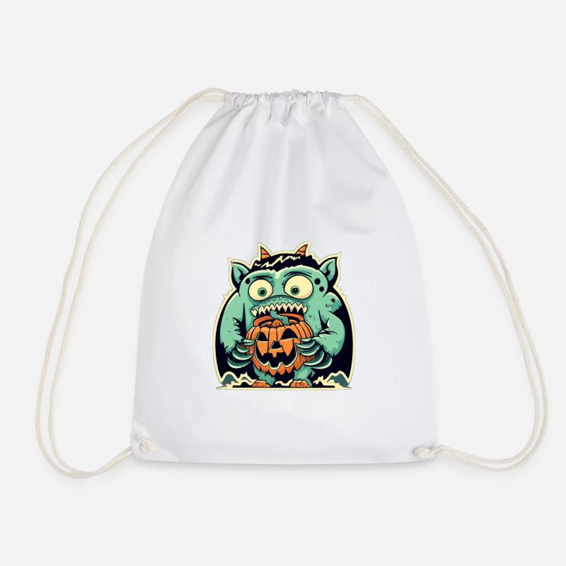 Monstrous creature and scary pumpkin - Drawstring Bag - white