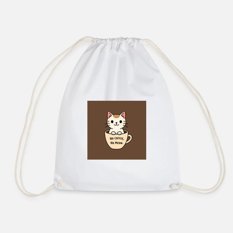 Cat Coffee Saying Design - Drawstring Bag - white