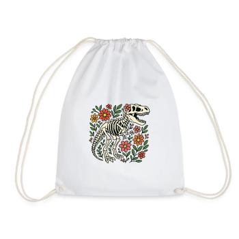 T Rex Skeleton with Flowers - Drawstring Bag - white - Front