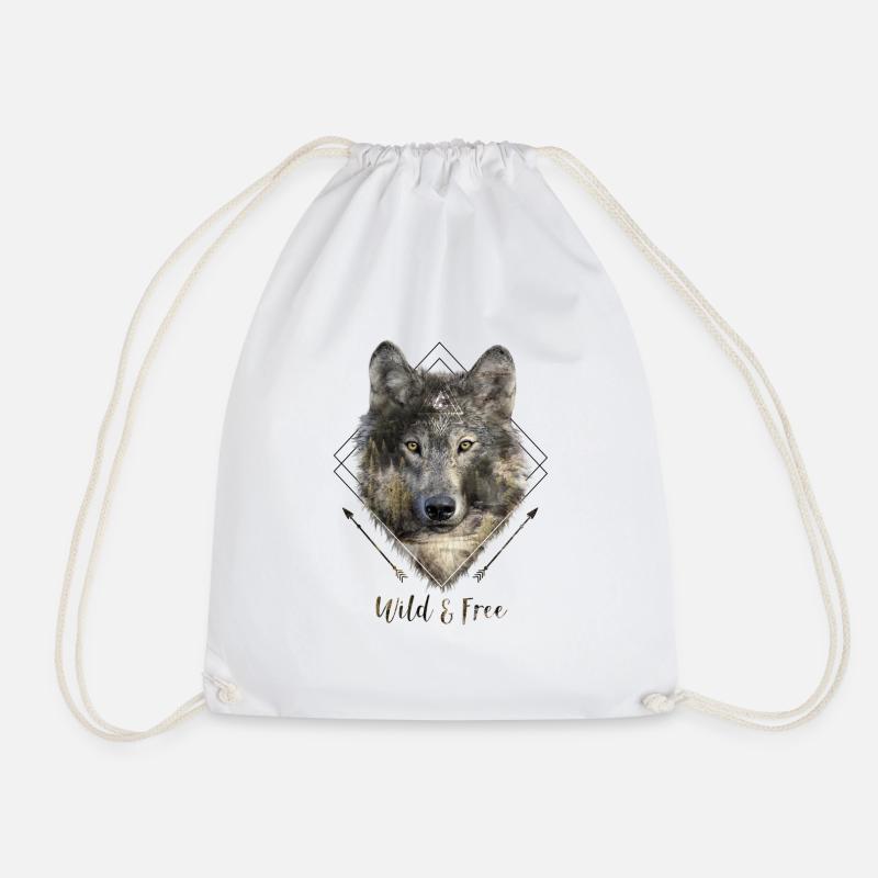 Wild & Free Wolf - Drawstring Bag - white