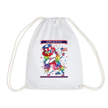 Dabbing Unicorn 4th of July American Flag - Drawstring Bag - white - Front