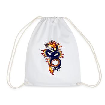 Chinesischer Drache Blau mit Feuer - Turnbeutel - Weiß - Vorne