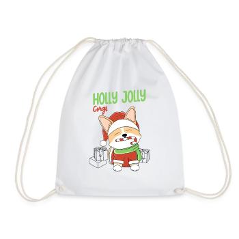Holly Jolly Corgi - Drawstring Bag - white - Front