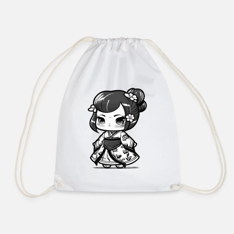 Chibi Geisha - Drawstring Bag - white