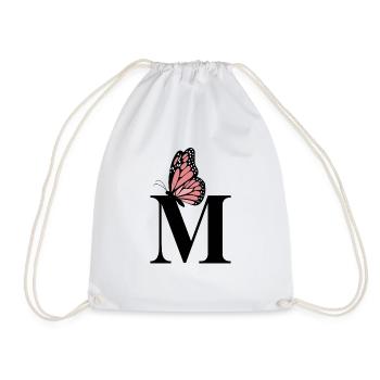Elegantes Monogramm mit Schmetterling– Buchstabe M - Turnbeutel - Weiß - Vorne