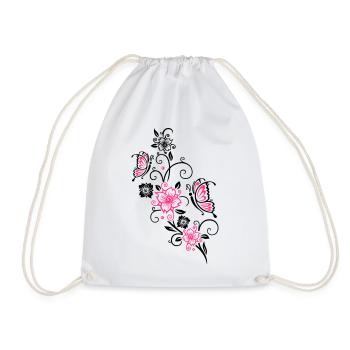 Cherry blossoms with butterflies - Drawstring Bag - white - Front
