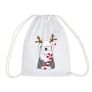 Chien bobtail avec canne à sucre et bois de renne - Sac de sport léger - blanc - Devant