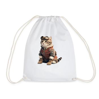 Katze Retro Pilot - Turnbeutel - Weiß - Vorne