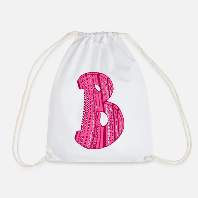 Letter B with character in red - Drawstring Bag - white