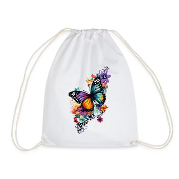 Schmetterling Blumen Bunt Farbenfroh Schön Kunst - Turnbeutel - Weiß - Vorne