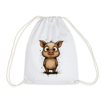 Funny piglet with big eyes – splash - Drawstring Bag - white - Front
