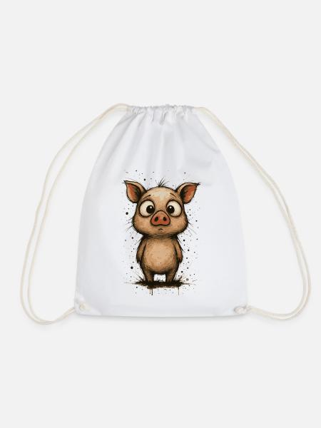 Funny piglet with big eyes – splash - Drawstring Bag - white