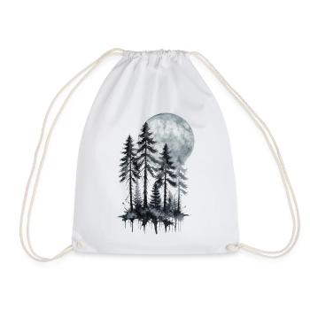 Mondschein Wald Aquarell Silhouette - Turnbeutel - Weiß - Vorne