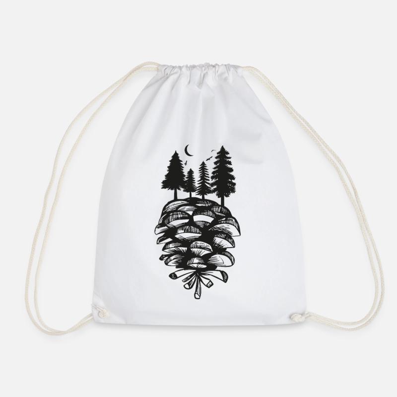 Pine Cone Nature Forest - Drawstring Bag - white
