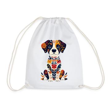 Flower Dog Cute Little Dog Dog Design - Drawstring Bag - white - Front