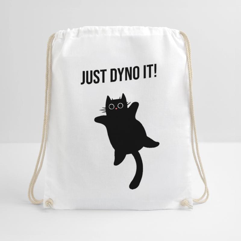 Cat climbs dynamically climbing route Dyno boulder Drawstring Bag