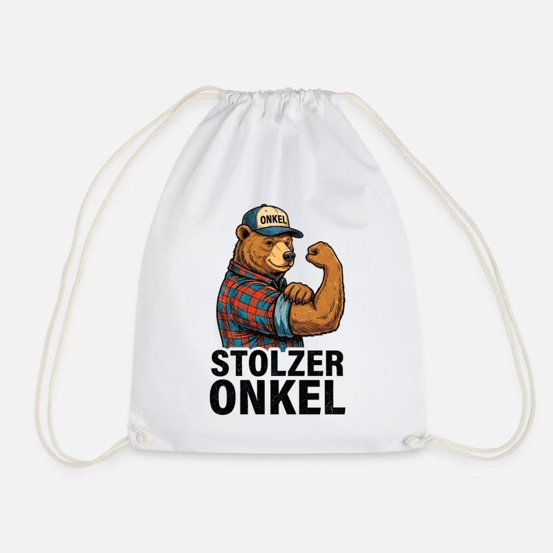 Muscle Bear Uncle in Flannel - Drawstring Bag - white