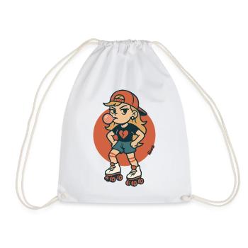 Roller skate girl with bubble gum - Drawstring Bag - white - Front