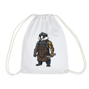 Steampunk Mechanic Badger Bionic Arm - Drawstring Bag - white - Front