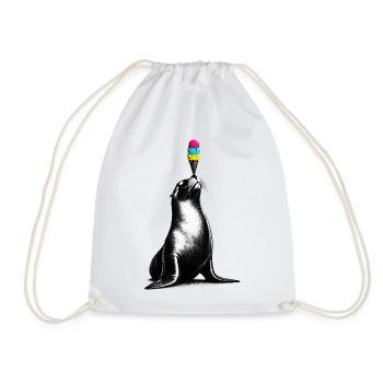 Seelöwe mit Eis im Stencil Style   - Turnbeutel - Weiß - Vorne