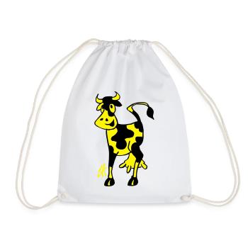 Smiling Cow, Two Color Design - Drawstring Bag - white - Front