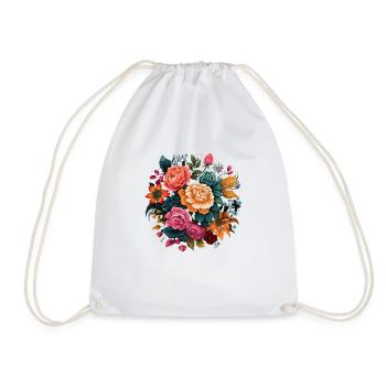 T-Shirts with a psychedelic flower pattern - Drawstring Bag - white - Front
