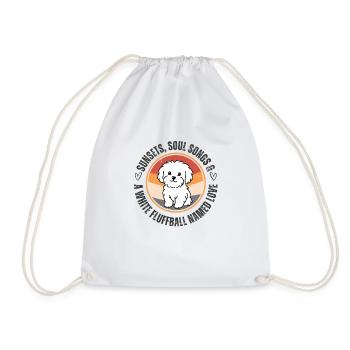Vintage sunset and white fluffball named Maltese - Drawstring Bag - white - Front