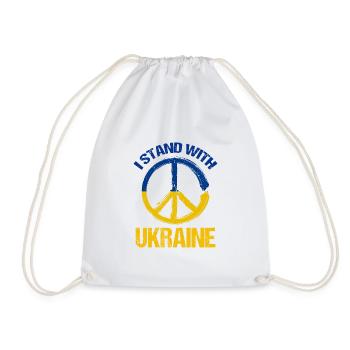 I Stand With Ukraine Peace Symbol Ukrainian - Drawstring Bag - white - Front