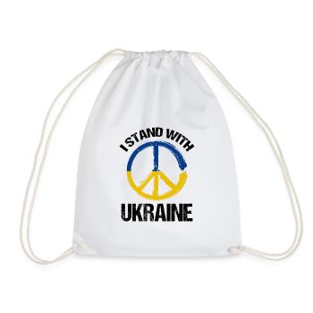 I Stand With Ukraine Peace Symbol Ukrainian - Drawstring Bag - white - Front